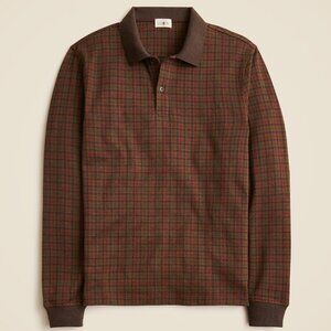 NWT J Crew Long Sleeve Polo Shirt in Jacquard Plaid Brown